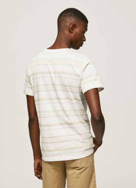 Pepe Jeans Striped Print T-Shirt Men Off White Z22X994