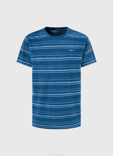 Pepe Jeans Striped Printed Cotton T-Shirt Men Indigo Z22X966