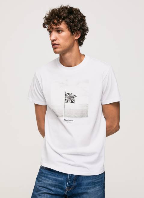 Pepe Jeans Union Jack Flag Cotton T-Shirt Men White Z22X945