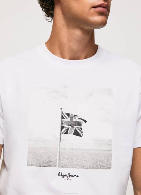 Pepe Jeans Union Jack Flag Cotton T-Shirt Men White Z22X945
