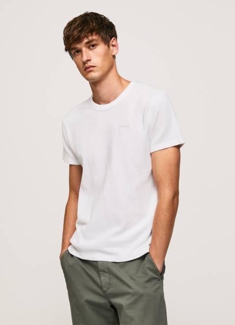 Pepe Jeans Waffle Knit Cotton T-Shirt Men White Z22X960
