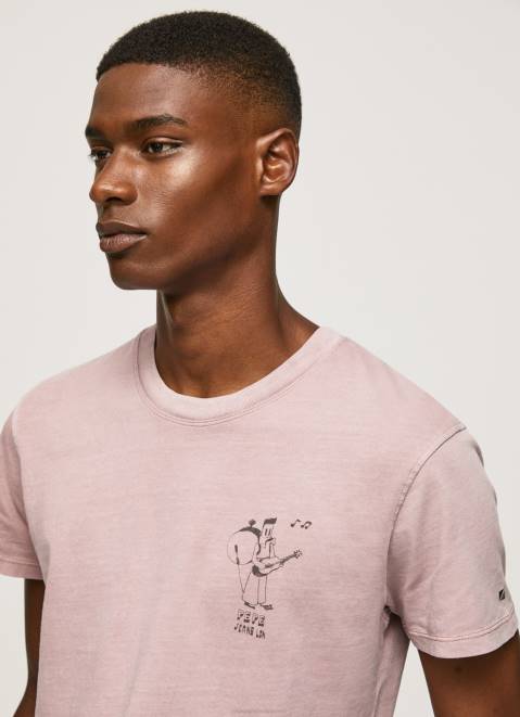 Pepe Jeans Washed And Dyed Cotton T-Shirt Men Bleach Pink Z22X928