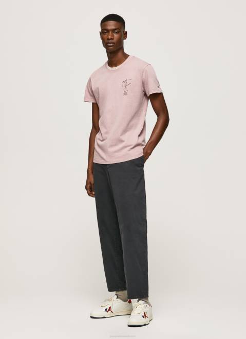 Pepe Jeans Washed And Dyed Cotton T-Shirt Men Bleach Pink Z22X928