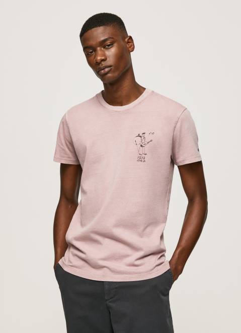 Pepe Jeans Washed And Dyed Cotton T-Shirt Men Bleach Pink Z22X928