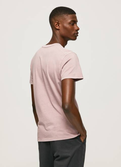 Pepe Jeans Washed And Dyed Cotton T-Shirt Men Bleach Pink Z22X928
