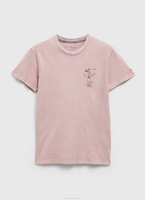 Pepe Jeans Washed And Dyed Cotton T-Shirt Men Bleach Pink Z22X928