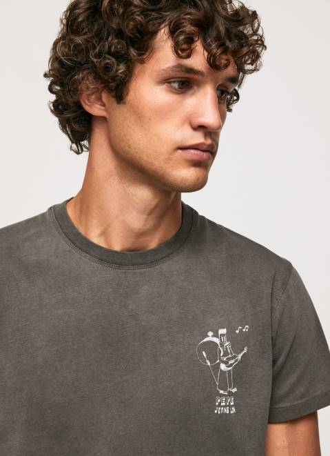Pepe Jeans Washed And Dyed Cotton T-Shirt Men Washed Black Z22X941