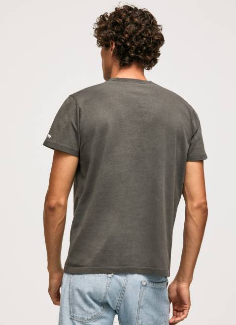 Pepe Jeans Washed And Dyed Cotton T-Shirt Men Washed Black Z22X941