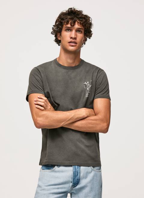 Pepe Jeans Washed And Dyed Cotton T-Shirt Men Washed Black Z22X941