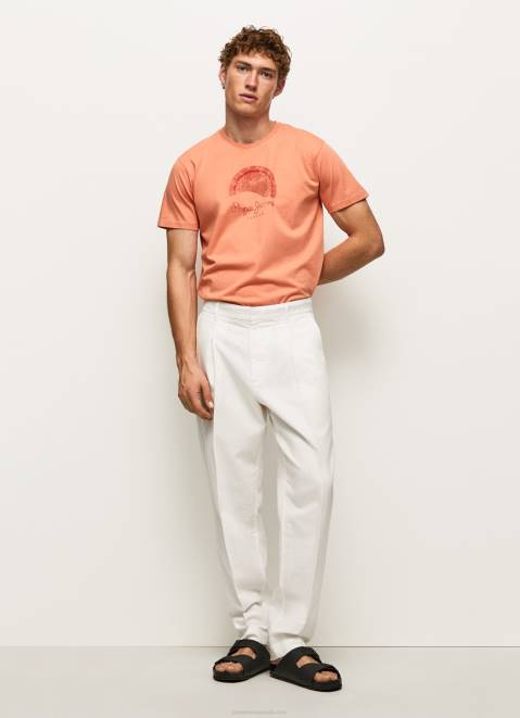 Pepe Jeans Worn-Effect Logo T-Shirt Men Squash Orange Z22X964
