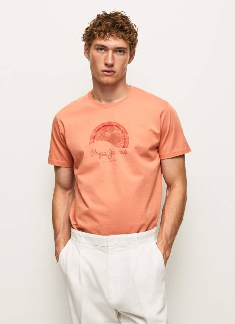 Pepe Jeans Worn-Effect Logo T-Shirt Men Squash Orange Z22X964