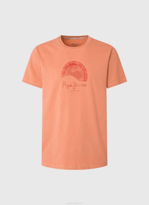 Pepe Jeans Worn-Effect Logo T-Shirt Men Squash Orange Z22X964