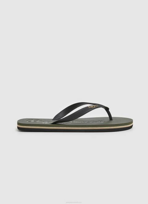 Pepe Jeans Bay Beach Logo Beach Flip Flops Men Army Z22X1268