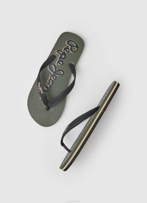 Pepe Jeans Bay Beach Logo Beach Flip Flops Men Army Z22X1268