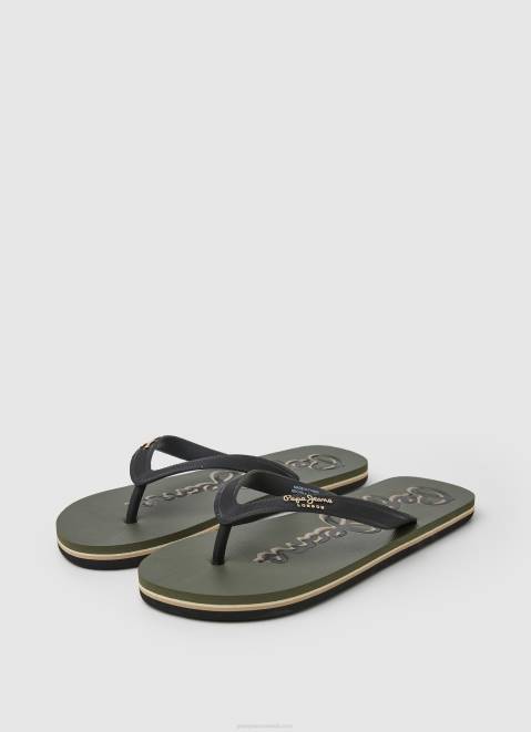 Pepe Jeans Bay Beach Logo Beach Flip Flops Men Army Z22X1268