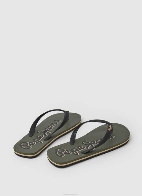 Pepe Jeans Bay Beach Logo Beach Flip Flops Men Army Z22X1268