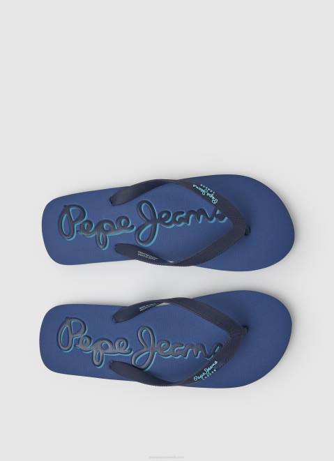 Pepe Jeans Bay Beach Logo Beach Flip Flops Men Dark Denim Z22X1277