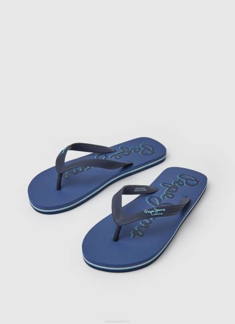 Pepe Jeans Bay Beach Logo Beach Flip Flops Men Dark Denim Z22X1277