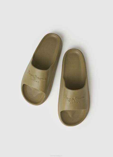 Pepe Jeans Beach Slide Flip Flops Men Army Z22X1283