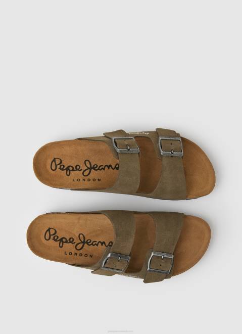 Pepe Jeans Bio Suede Sandals Men Khaki Green Z22X1278