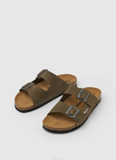 Pepe Jeans Bio Suede Sandals Men Khaki Green Z22X1278