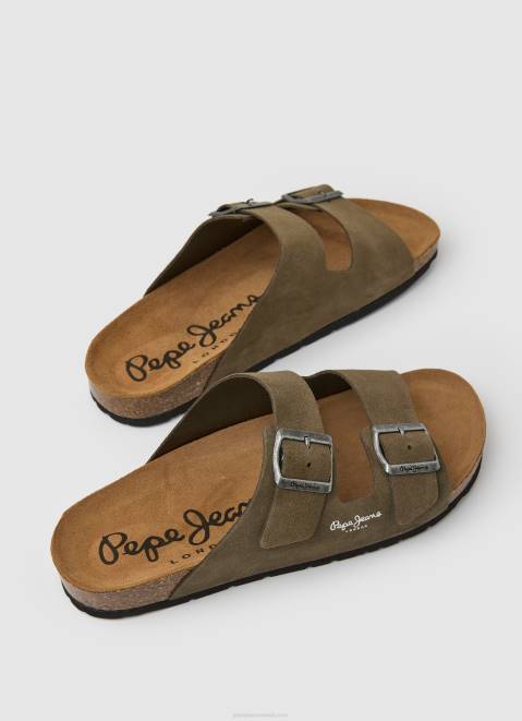 Pepe Jeans Bio Suede Sandals Men Khaki Green Z22X1278