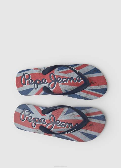 Pepe Jeans Hawi Flag Beach Flip Flops Men Dark Denim Z22X1259