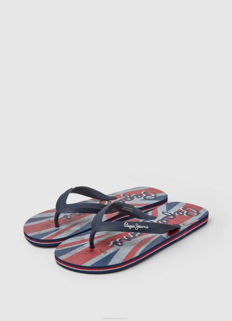 Pepe Jeans Hawi Flag Beach Flip Flops Men Dark Denim Z22X1259