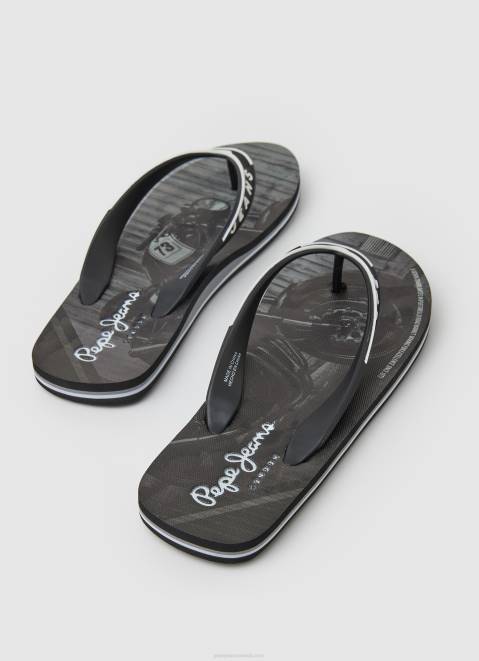 Pepe Jeans Pool Motorbike Beach Flip Flops Men Black Z22X1269