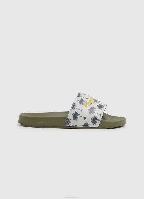 Pepe Jeans Slider Print Beach Flip Flops Men Khaki Green Z22X1282