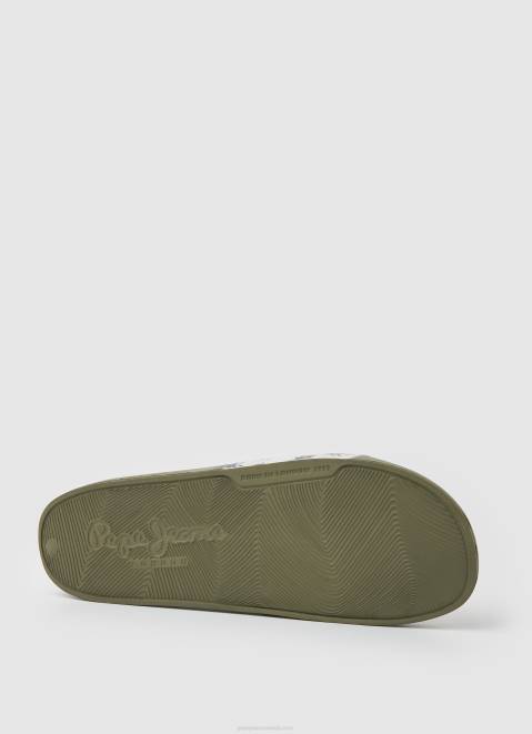 Pepe Jeans Slider Print Beach Flip Flops Men Khaki Green Z22X1282