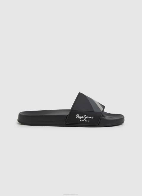 Pepe Jeans Slider Texture Beach Flip Flops Men Black Z22X1263