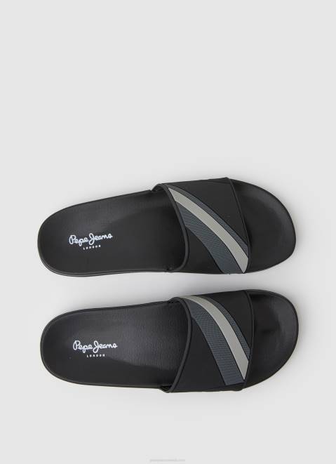 Pepe Jeans Slider Texture Beach Flip Flops Men Black Z22X1263