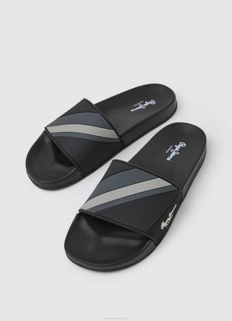 Pepe Jeans Slider Texture Beach Flip Flops Men Black Z22X1263