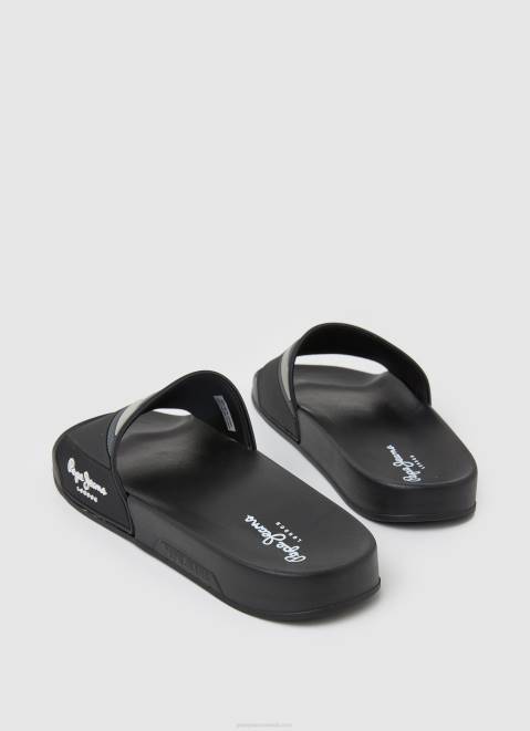 Pepe Jeans Slider Texture Beach Flip Flops Men Black Z22X1263