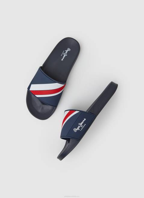 Pepe Jeans Slider Texture Beach Flip Flops Men Navy Z22X1264
