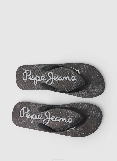 Pepe Jeans Whale Bandana Beach Flip Flops Men Black Z22X1284