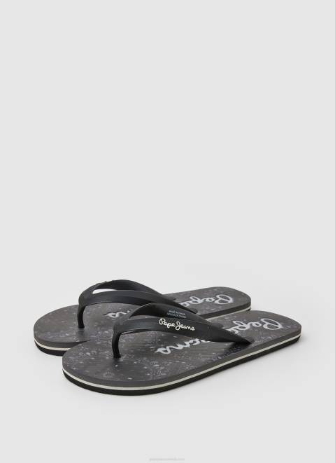 Pepe Jeans Whale Bandana Beach Flip Flops Men Black Z22X1284