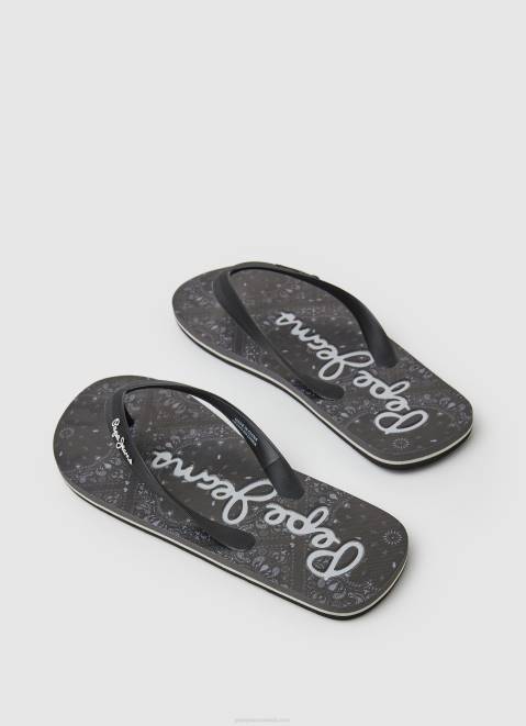Pepe Jeans Whale Bandana Beach Flip Flops Men Black Z22X1284
