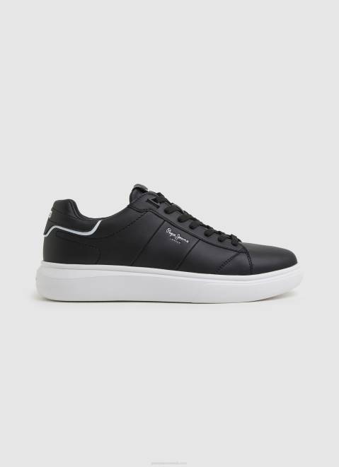 Pepe Jeans Eaton Part Leather Sneakers Men Black Z22X1198
