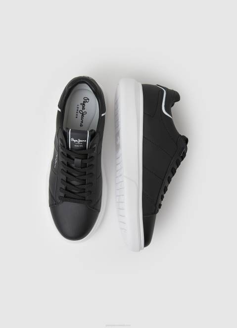 Pepe Jeans Eaton Part Leather Sneakers Men Black Z22X1198