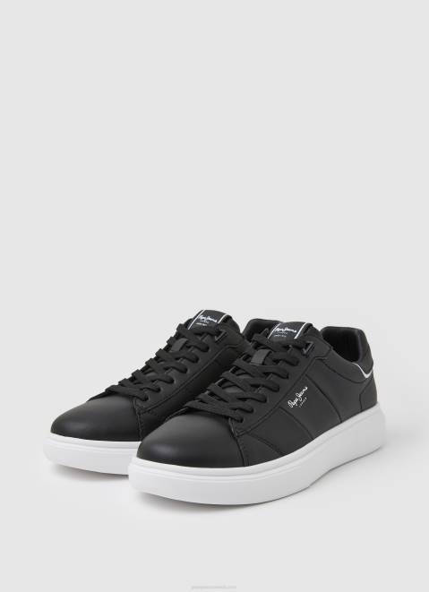 Pepe Jeans Eaton Part Leather Sneakers Men Black Z22X1198