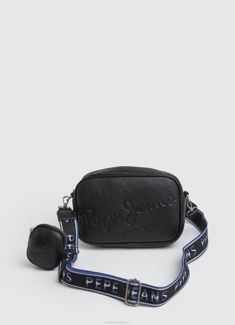Pepe Jeans Embossed Logo Maxi Crossbody Bag Women Black Z22X713