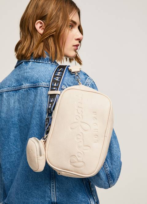Pepe Jeans Embossed Logo Maxi Crossbody Bag Women Buttermilk Z22X712