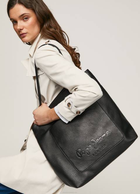 Pepe Jeans Embossed Logo Tote Bag Women Black Z22X711