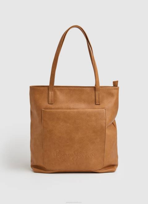Pepe Jeans Embossed Logo Tote Bag Women Camel Z22X710