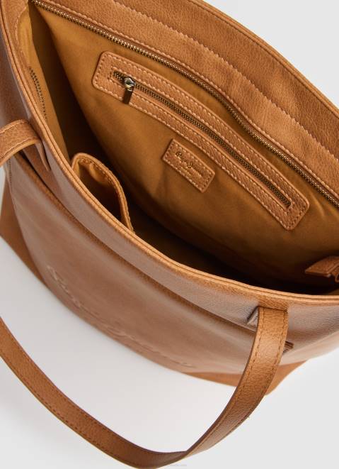 Pepe Jeans Embossed Logo Tote Bag Women Camel Z22X710
