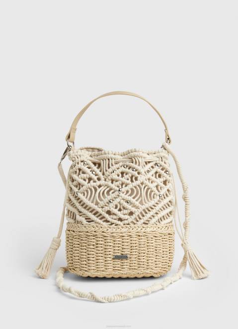 Pepe Jeans Macrame And Straw Bucket Bag Women Mousse Z22X740