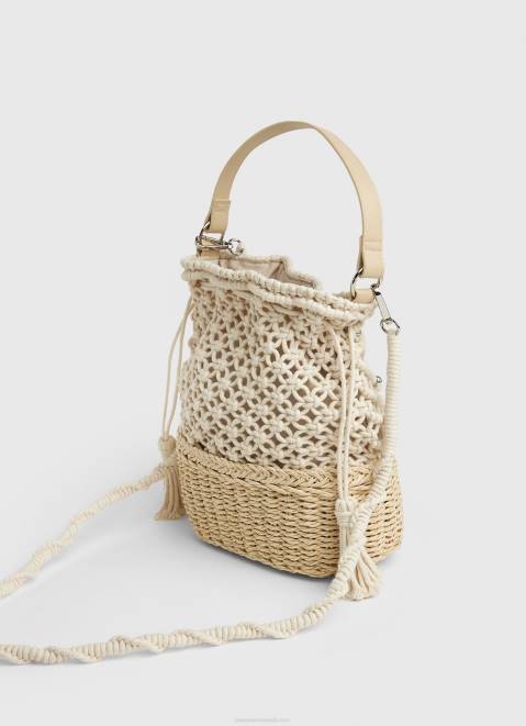 Pepe Jeans Macrame And Straw Bucket Bag Women Mousse Z22X740