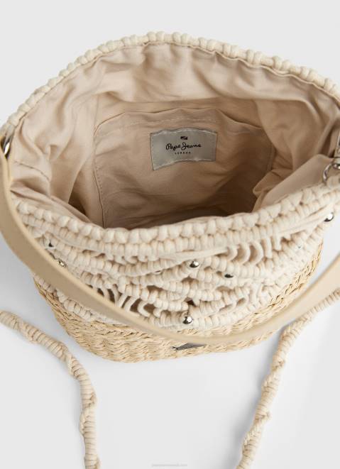 Pepe Jeans Macrame And Straw Bucket Bag Women Mousse Z22X740